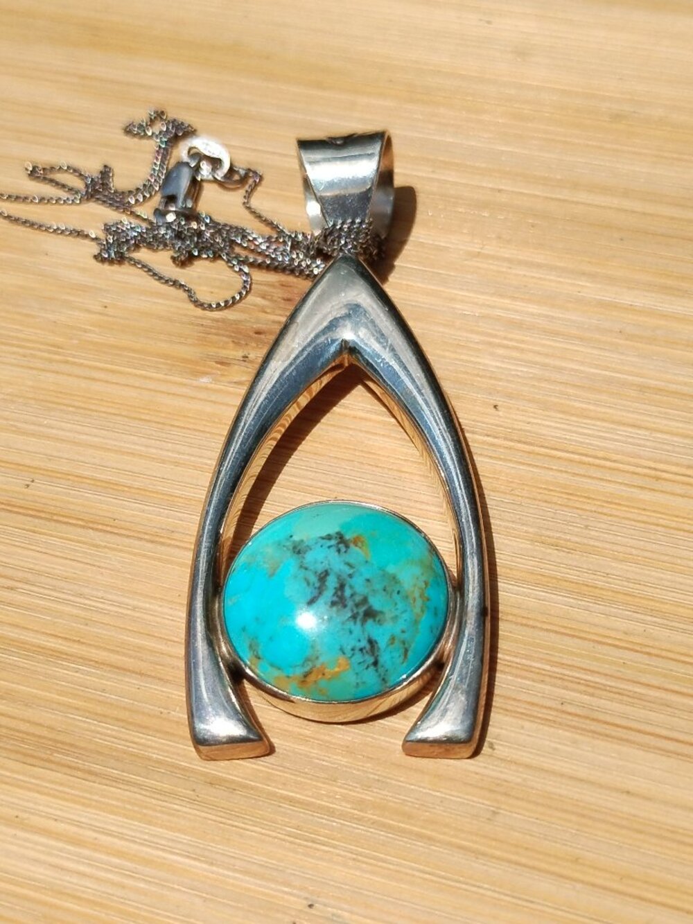 Jay King Gallery Collection Kingman Turquoise Wishbone Pendant 925 Sterling Silv